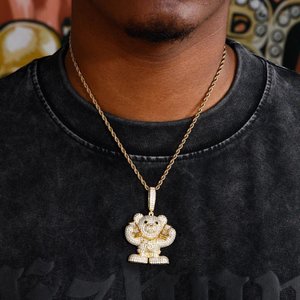 Pendentif Ours en Argent Sterling 925 Plaqué Or avec Moissanite, Bijou de Luxe Hip Hop pour Fête - Product Image 2
