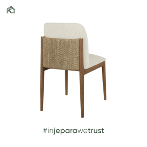 Silla de Comedor Moderna para Exterior con Patas de Madera de Teca Sungkai, Mimbre de Ratán y Terciopelo Blanco Crema para Restaurante - Beval - Product Image 4