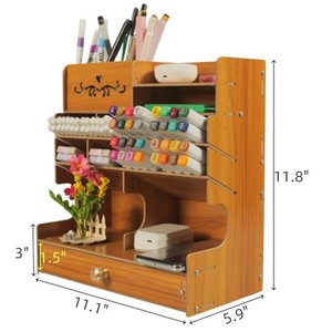 Bamboo <b>Desk</b> Organizer with Drawer | Multi-Tier Pen Holder | Wholesale - Product Image 4