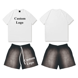 Summer <b>Track</b> Suit Boxy Screen Print Cropped Acid Wash Vintage <b>T</b>-shirt Shorts Set 2 Piece Short Set Custom Logo - Product Image 2
