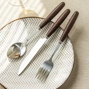 Modern Metal Cutlery Set Wooden Handle <b>Flatware</b> for Elegant Dining and Kitchen Decoration - Product Image 1