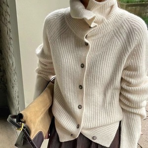 <b>Women's</b> Black Turtleneck Knit <b>Cardigan</b> Full Sleeve Thick Winter Casual 100% Acrylic Button Closure Solid Color Sweater - Product Image 4