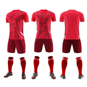 Ensemble de maillot et short de football personnalisé par sublimation, bleu clair marine, respirant, en polyester, unisexe adulte - Product Image 2