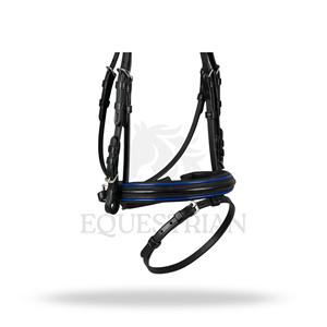 Bridon anatomique noir et bleu, taille complète, pour l'équitation anglaise, confort du cheval assuré - Product Image 3