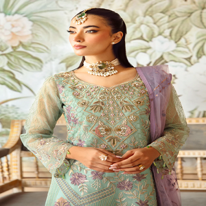 Mint green organza salwar Embroidered <b>wedding</b> dress women Traditional Indian Pakistani <b>tops</b> Regular fit salwar kameez - Product Image 5