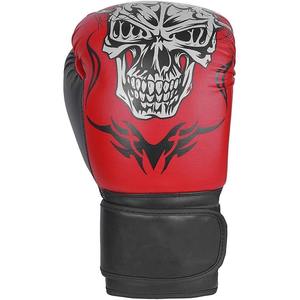 Gants de boxe en PU rouge et noir avec motif de crâne, lacés, pour adultes, équipement d'entraînement d'arts martiaux - Product Image 3