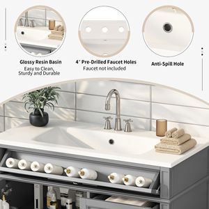 Mueble de Baño Moderno de 36 Pulgadas con Lavabo Superior, 2 Cajones y Cajón Extraíble, Mueble de Almacenamiento para Baño con Lavabo Individual - Product Image 5