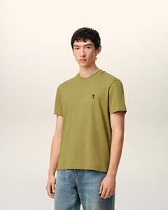 เสื้อยืดแขนราแกลนผู้ชาย สีครีมเขียว แต่งลายปักหัวใจ ทรงปกติ ผ้าเจอร์ซีย์คอตตอน คอกลม สไตล์ลำลอง - Product Image 4