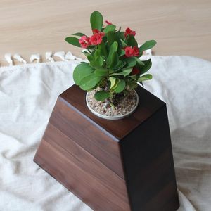 Urne commémorative en noyer, pot funéraire artisanal en bois avec couvercle amovible, pot décoratif pour fleurs - Product Image 6