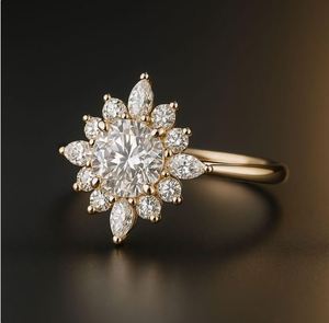 Halo Moissanite <b>Solitaire</b> Floral Cluster Sunflower Unique Engagement Wedding <b>Ring</b> 925 <b>Silver</b> Luxury - Product Image 2