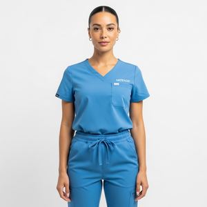 Ensemble de blouses médicales MITEXCO pour femmes, confort ultime, bleu ciel, haut à col en V et pantalon cargo à cordon élastique, uniforme pour les soins de santé - Product Image 1