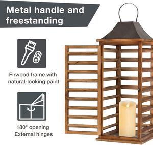 Shutter Style Farmhouse Wood Metal Candle <b>Lanterns</b> Tall Vintage Decorative Candle Holders <b>Set</b> of 2 Candle <b>Lantern</b> - Product Image 3