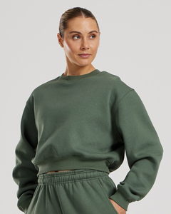Sudadera de Cuello Redondo para Mujer, Color Sólido, Corte Regular, Manga Larga, 100% Algodón Tejido, Transpirable, para Otoño - Product Image 1