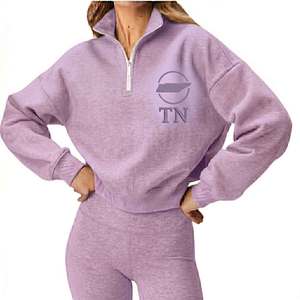 Compre Sudadera de Punto de Primera Calidad en Color Durazno, con Cuello Alto y Media Cremallera, para Otoño, Manga Larga, para Mujer - Product Image 5