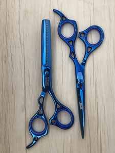 High Quality Black & Blue Private Label <b>Barber</b> Hair Cutting Scissors Professional Hair Cut Hair Scissors <b>Set</b> with case - Product Image 2