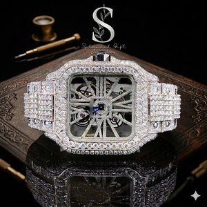 Montre analogique de luxe pour homme en acier inoxydable, style hip-hop, avec diamants, mouvement à quartz, tendance, mode streetwear, idéale pour un cadeau - Product Image 1