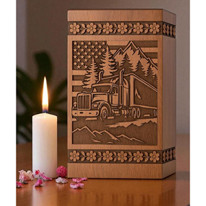 Handmade Rosewood Urn Box with Truck and American Flag Personalized <b>Memorial</b> Gift <b>Memorial</b> <b>Keepsake</b> by AYAANS - Product Image 3