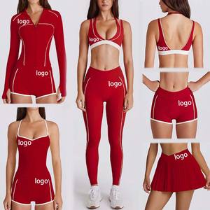 Conjunto Deportivo de Yoga de Lujo de 5 Piezas para Mujer, Sujetador Deportivo Cruzado + Chaqueta Deportiva con Pantalones Cortos de Gimnasio + Leggings de Yoga - Product Image 6