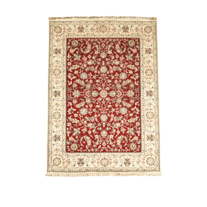 Tapis d'intérieur en laine de Nouvelle-Zélande fait main, motif floral rouge, à poils ras, résistant aux taches - Product Image 6