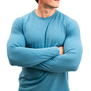 Nouveaux T-shirts à manches longues pour hommes 100% coton écologiques à séchage rapide, col rond, coupe classique, pour la gym, l'entraînement et la course à pied - Product Image 4
