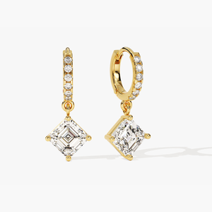 Pendientes de Aro Colgantes de Oro Amarillo de 10K con Diamante Cultivado en Laboratorio Certificado IGI, Corte Asscher, Estilo Minimalista de Lujo, Joyería Fina para Fiesta - Product Image 1