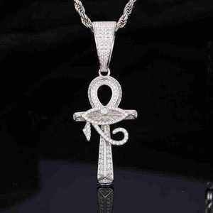 Pendentif Ankh en Argent Sterling 925 avec Moissanite, Breloque Croix Sertie de Pierres, Plaqué Rhodium, Bijoux Hip Hop - Product Image 5