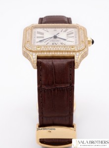 Reloj Cartier Santos-Dumont de Oro Amarillo con Diamantes, 30 mm, Cuadrado, Analógico, de Cuarzo, con Correa de Cuero, Unisex, Estilo Elegante - Product Image 6