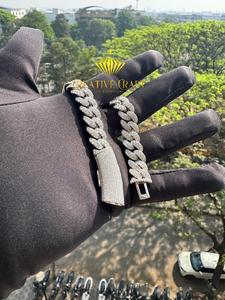 Bracelet chaîne cubaine sertie de diamants ronds en moissanite VVS de haute qualité, pour homme, en argent 925, 12 mm, pour les soirées hip-hop. - Product Image 6