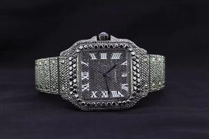 Luxurious Full <b>Black</b> Iced Moissanite Square Studded Gold Mechanical Fashion Automatic Wristwatch Stainless Steel Glass Dial - Product Image 4