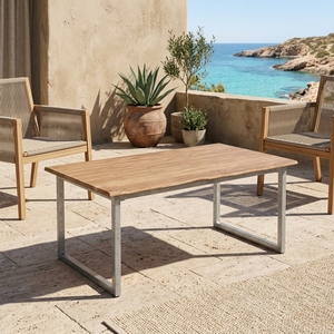 Table à manger en teck massif pour extérieur, design rectangulaire avec structure métallique, pour terrasse, modèle TAB40 - Product Image 3