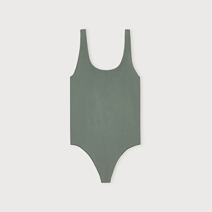 Maillot de bain une pièce pour femmes, col rond, couleur unie, extensible, coupe haute, bas string, vêtements de plage - Product Image 3