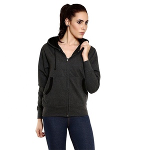 OEM-Chaqueta de invierno con capucha y cremallera para mujer, ropa de calle con logotipo personalizado, color negro, liso, 50% Algodón, 50% Poliéster - Product Image 1