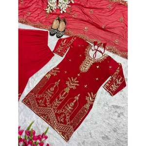 Conjunto de Traje de Fiesta para Mujer de Diseñador, Top con Sharara Plazzo y Dupatta - Product Image 6