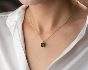 Pendentif émeraude, pierre précieuse verte, argent sterling 925, plaqué or 14 carats, vermeil, classique, élégant, haute qualité, pour femmes et enfants - Product Image 2