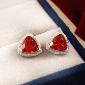 Pendientes de Zafiro Rosa en Forma de Tríguílón, Plata de Ley 925, Regalo de Compromiso para Mujer, Joyería de Lujo - Product Image 3