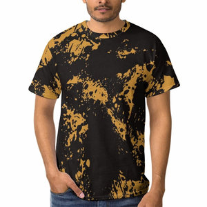 Men's Black Gold Splatter Print Short Sleeve T-Shirt O-Neck Casual Regular Fit <b>Knitted</b> Jersey Breathable 100% Polyester 2026 - Product Image 1