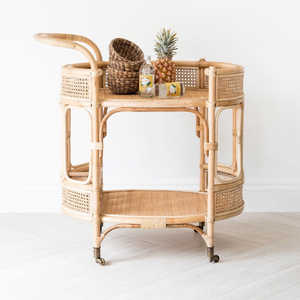 Carrito de bebidas de ratán, carrito de bar móvil de caña curvada a mano, carrito de champán de alta calidad con ruedas - Product Image 5