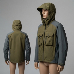 <b>Men</b> <b>Utility</b> Hooded Cargo <b>Jacket</b> Multi Pocket Outdoor Workwear Lightweight Zip Up Casual Streetwear OEM ODM Wholesale - Product Image 3
