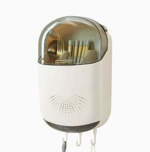 Wall Mounted Utensil Holder Dust Cover 3 Compartment Drying <b>Rack</b> Large Capacity Kitchen Storage Organizer - Product Image 1