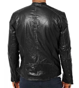 Slim Fit Men's Black Leather <b>Biker</b> <b>Jacket</b> - Product Image 2