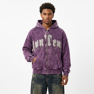 Sweat à capuche rétro style streetwear délavé à l'acide avec imprimé lettres artistiques, coupe oversize premium - Product Image 2