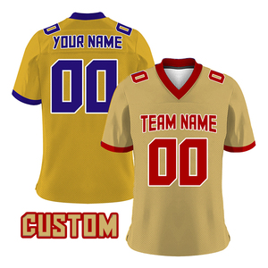 Camiseta de Fútbol Americano Dorada para Hombre, Cuello en V, Manga Corta, Malla Transpirable, 100% Poliéster, Nombre y Número Personalizados, Nombre del Equipo, Deportes - Product Image 6