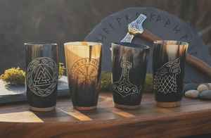 Tasse à boire artisanale en corne viking écologique avec gravure ange nordique, en corne naturelle, pour bière, hydromel, whisky, cadeau nordique médiéval - Product Image 5