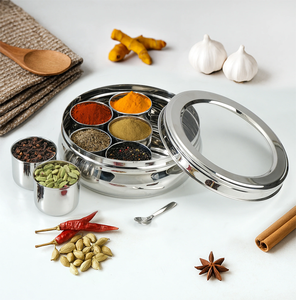 Boîte à épices Masala Dabba en acier inoxydable de qualité supérieure, compatible lave-vaisselle, couvercle transparent, qualité alimentaire, rangement pour assaisonnements de cuisine en métal - Product Image 2