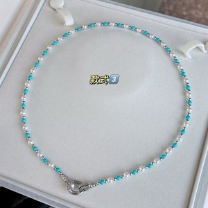 Collier en perles de riz turquoise pour femmes, design extraterrestre en argent doux, chaîne de cou en verre arc-en-ciel, vente en gros de perles fines - Product Image 5