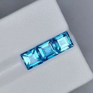 Natural Blue Topaz 3Pcs Asscher Cut Loose Gemstone Sky Blue Faceted Stone IGI Certified <b>Light</b> for Jewelry Making Wholesale - Product Image 4
