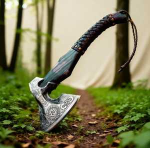 Handcrafted Viking Hatchet with Carbon Steel Blade and Wood <b>Handle</b> for Outdoor Survival Use - Product Image 3