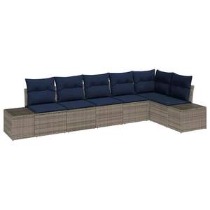 Ensemble de canapés de jardin en polyrotin avec coussins, 6 pièces, mobilier d'extérieur, style contemporain, gris - Product Image 2