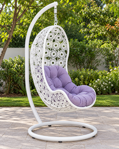 Fauteuil suspendu en rotin PE blanc avec coussin violet, balançoire de patio extérieure au design contemporain pour 1 personne - Product Image 5
