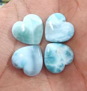 พลอยลาริมาร์รูปหัวใจทรงคาโบชอง สีน้ำเงิน ขนาดมาตรฐาน สำหรับทำเครื่องประดับ พลอยหลวม คริสตัลบำบัด - Product Image 2